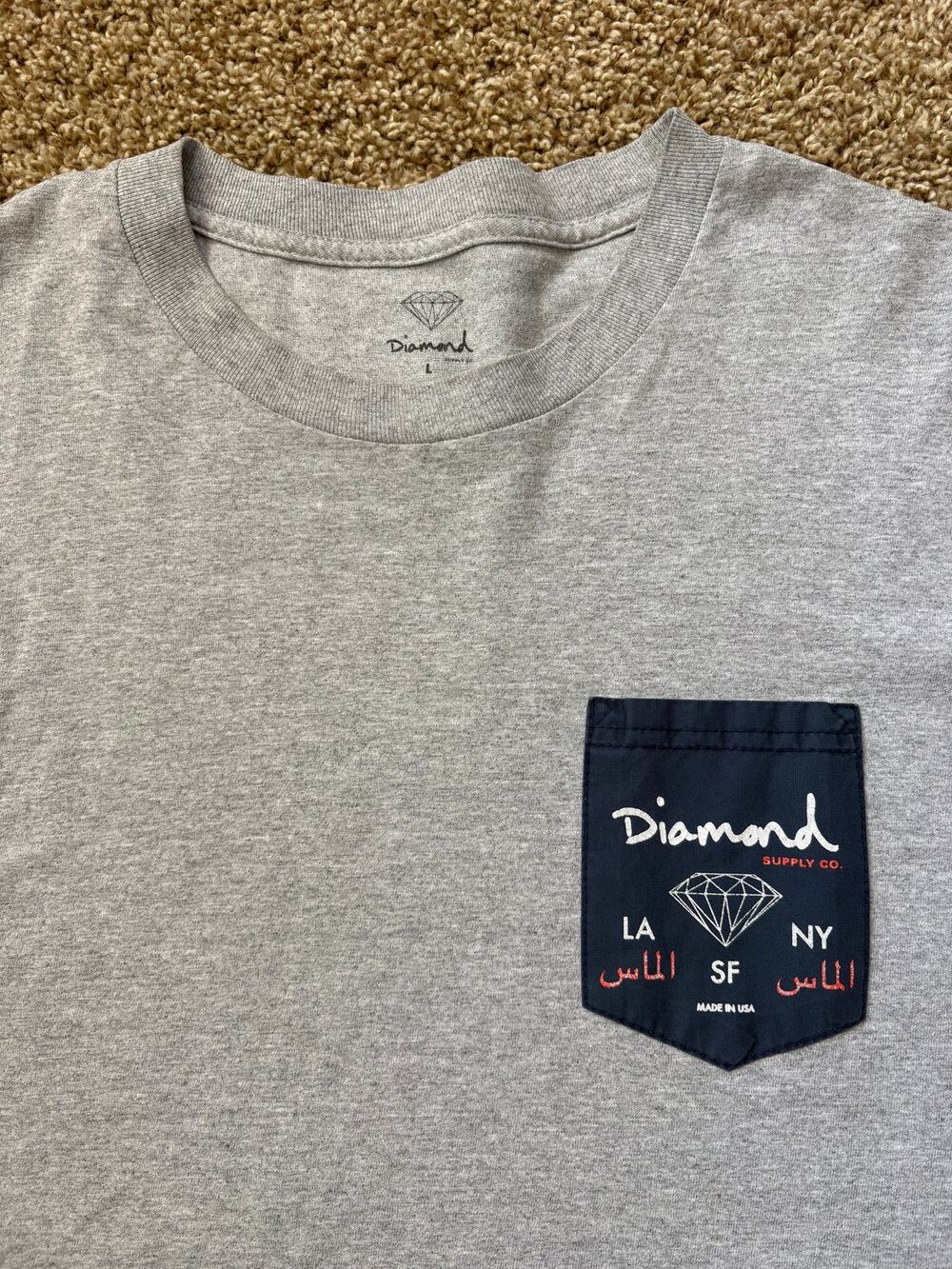 Diamond Supply Co. Contrast Navy Patch Pocket Heather Graphic T Shirt Size Large